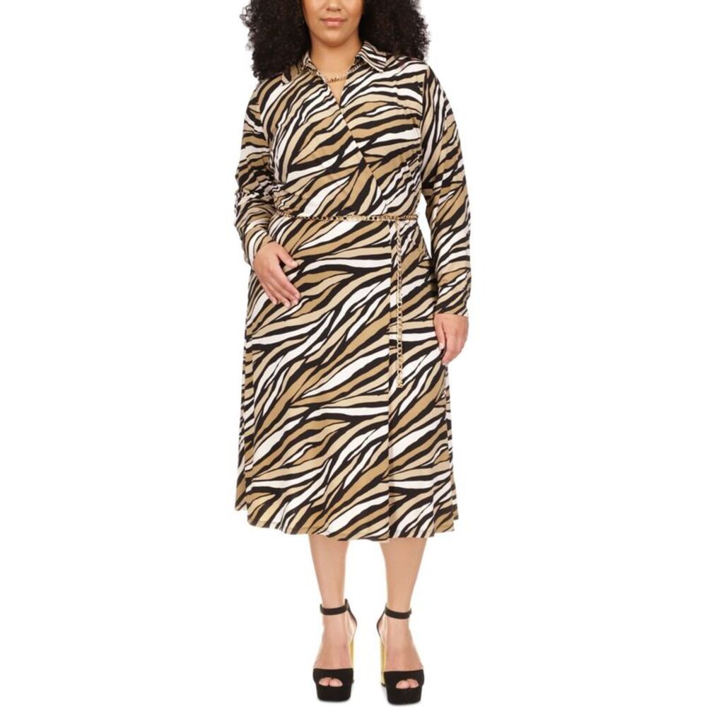 Michael Kors Womens Chain Belt Wrap Shirt Dress Dress, Beige, Plus Size, 0X, MP